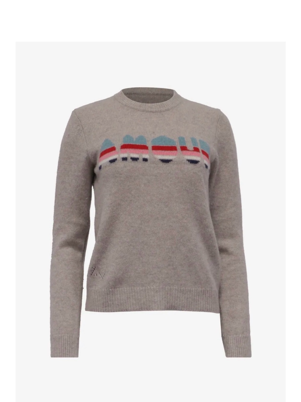 Zadig & Voltaire Taupe Crewneck Sweater with Blue and Red Stripe Detail